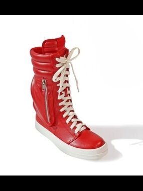 Women's Red Lace-Up High-Top Boot with Side Zip